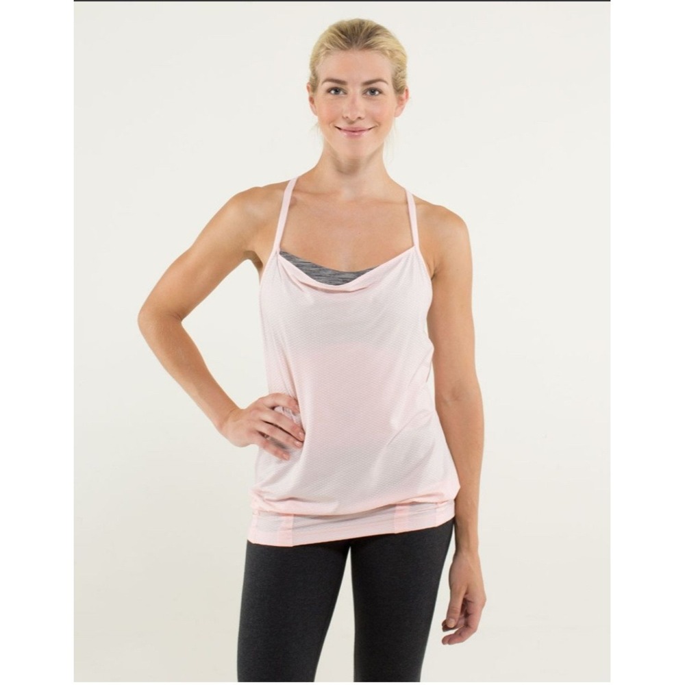 Lululemon Pink Heathered Crisscross Back Tank Top Built In Bra Athleisure Size M